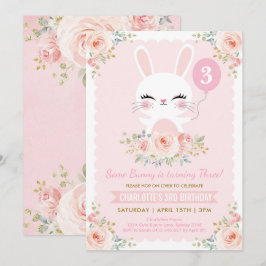 Cute Bunny Birthday  Rosa ros Inbjudningar