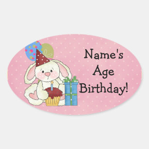 Cute Bunny Birthday Stickers Ovalt Klistermärke