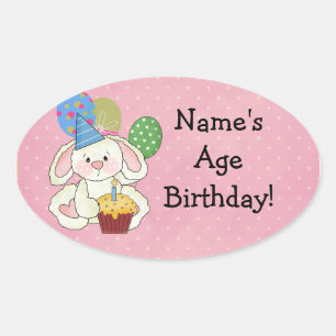 Cute Bunny Birthday Stickers Ovalt Klistermärke