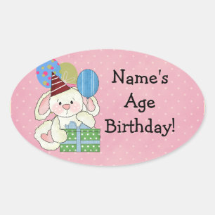 Cute Bunny Birthday Stickers Ovalt Klistermärke