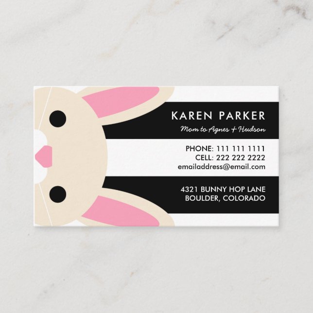 Cute Bunny Black Rand Mamma Card (Framsida)