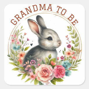 Cute Bunny Blommar Grandma to be Notice Fyrkantigt Klistermärke