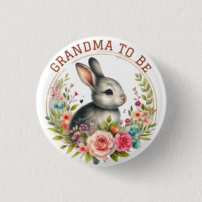 Cute Bunny Blommar Grandma to be Notice Knapp (Framsida)