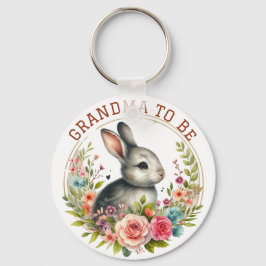 Cute Bunny Blommar Grandma to be Notice Nyckelring