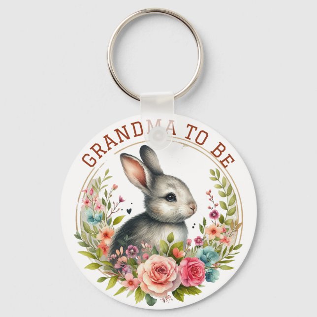Cute Bunny Blommar Grandma to be Notice Nyckelring (Framsida)