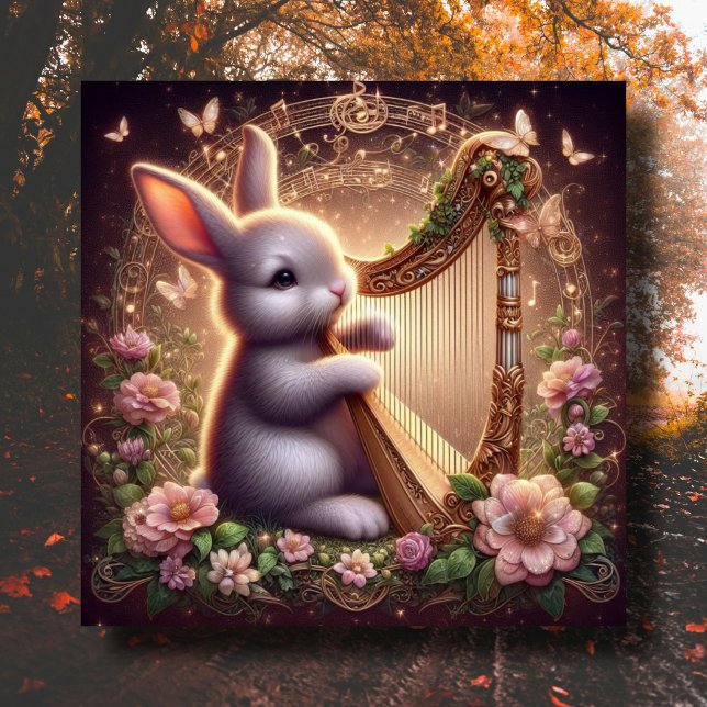 Cute Bunny Blommigt Fantasy Art nouveau Påsk Julkort (Skapare uppladdad)