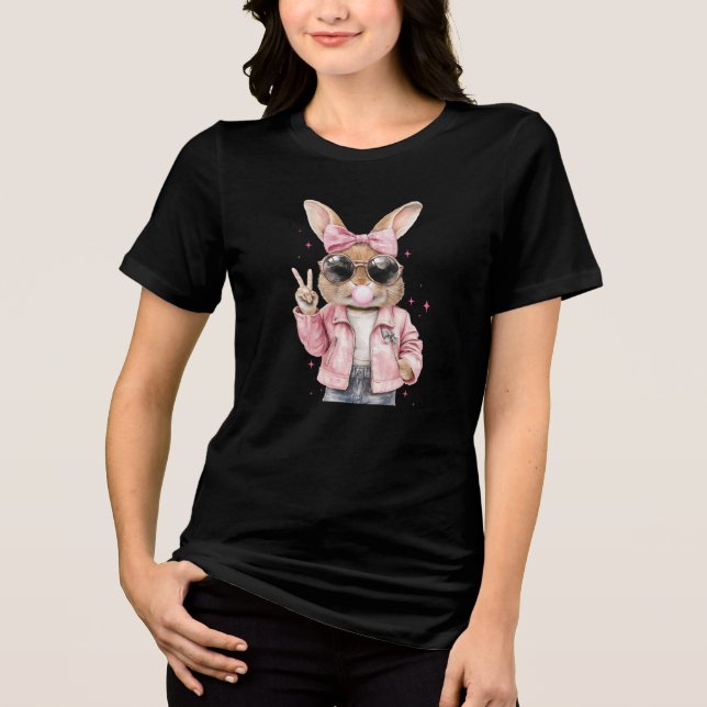 Cute Bunny Blowing Bubble Gum T Shirt (Framsida)