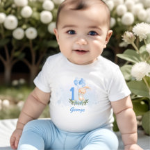 Cute Bunny Blue 1 Birthday Namn Greenery Vår