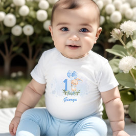Cute Bunny Blue 1 Birthday Namn Greenery Vår T Shirt