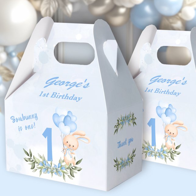 Cute Bunny Blue 1st Birthday Boy Vår Presentaskar (Cute Bunny Blue 1st Birthday Boy Spring Favor Boxes)