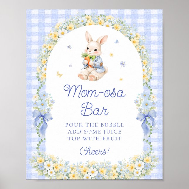 Cute Bunny Blue Baby Shower Mom-osa Bar Poster (Framsidan)