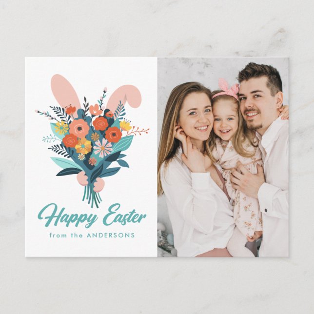 Cute Bunny Bouquet Påsk Photo Helg Vykort (Framsida)
