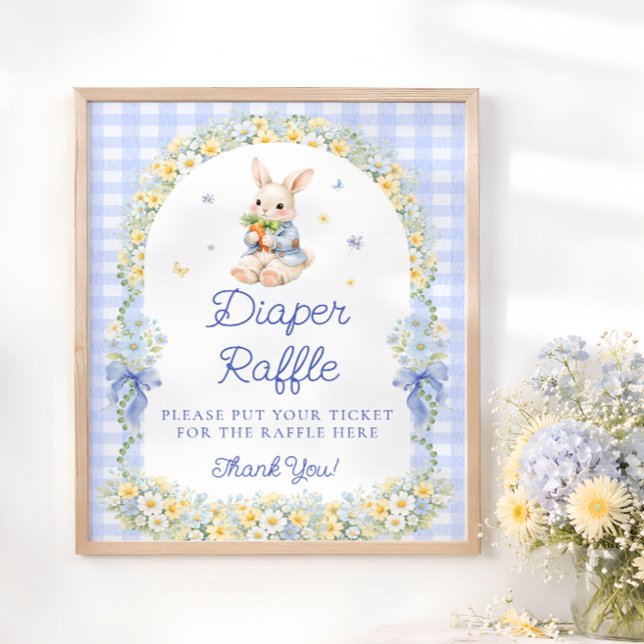 Cute Bunny Boy Baby Shower Diaper Raffle Poster (Skapare uppladdad)