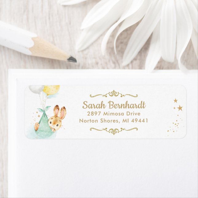 Cute Bunny Boy Baby Shower Return-adressetikett Returadress Etikett (Insitu)