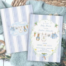 Cute Bunny Boy Clothesline Baby Shower Inbjudningar