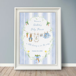 Cute Bunny Boy Clothesline Baby Shower Welcome Poster