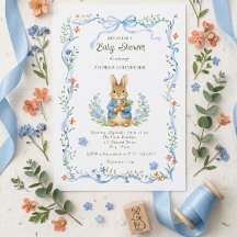 Cute Bunny Boy Floral Blue Bow Baby Shower