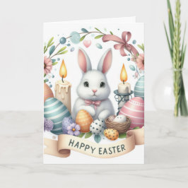Cute Bunny Candle Illustration Påsk Helgkort