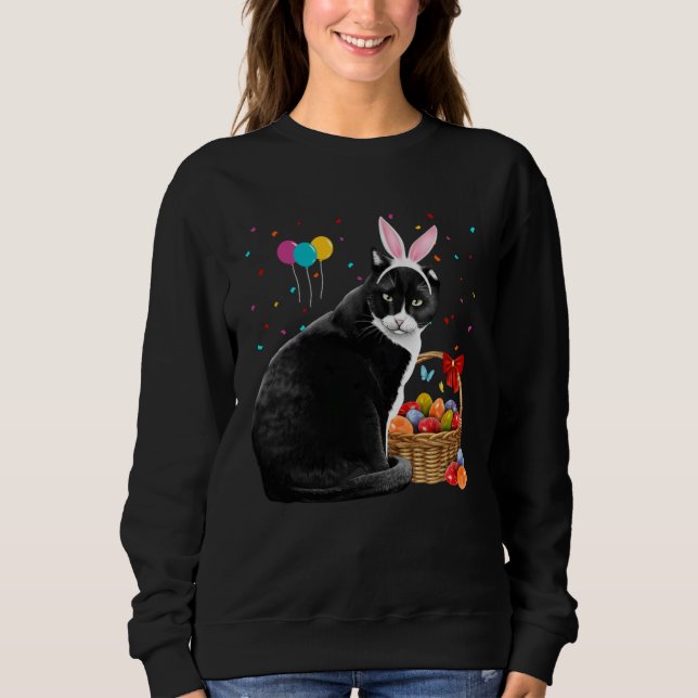 Cute Bunny Cat With Easter Egg Basket Happy Easter T Shirt (Framsida)