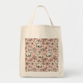 Cute Bunny & Cherry Blommar Tote Bag Tygkasse