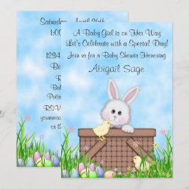 Cute Bunny, Chickar, Påskägg Girl Baby Shower Inbjudningar