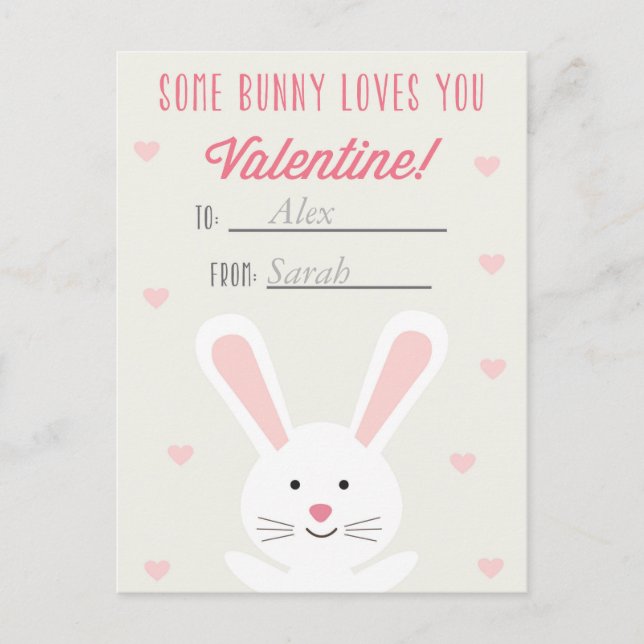 Cute Bunny Classroom Valentine-vykort Helg Vykort (Framsida)
