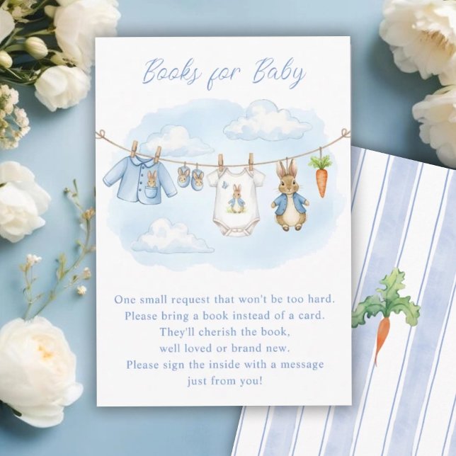 Cute Bunny Clothesline Baby Shower Book Request Tilläggskort (Skapare uppladdad)