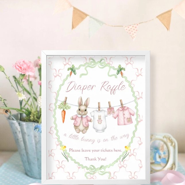 Cute Bunny Clothesline Baby Shower Diaper Raffle Poster (Skapare uppladdad)