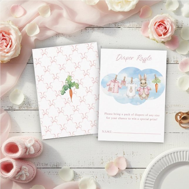 Cute Bunny Clothesline Baby Shower Diaper Raffle Tilläggskort (Skapare uppladdad)