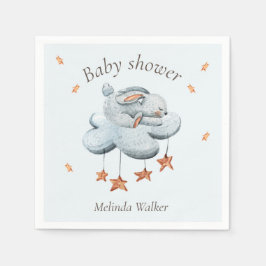 Cute Bunny Clouds och Stars Baby Shower Napkins Pappersservett