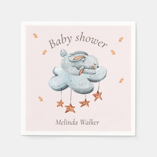 Cute Bunny Clouds och Stars Baby Shower Napkins Pappersservett (Framsidan)