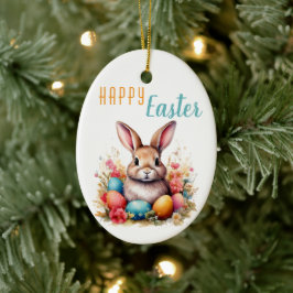 Cute Bunny Colorful Eggs Flowers Glad påsk Julgransprydnad Keramik