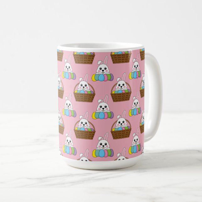 Cute Bunny Colorful Påskägg Hunt Basket Mönster Kaffemugg (Framsida höger)