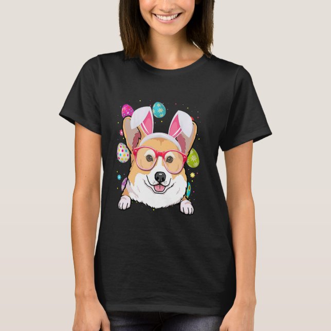Cute Bunny Corgi Dog Face Easter Eggs Easter Day T Shirt (Framsida)