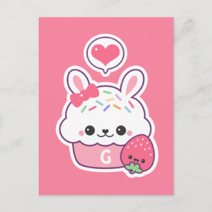 Cute Bunny Cuptårta Monogram Vykort