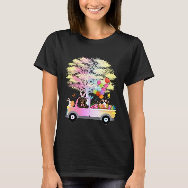 Cute Bunny Dachshund Dog & Eggs On Truck Wiener Ea T Shirt (Framsida)