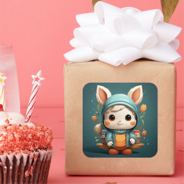 Cute bunny-dekal fyrkantigt klistermärke (Fest)