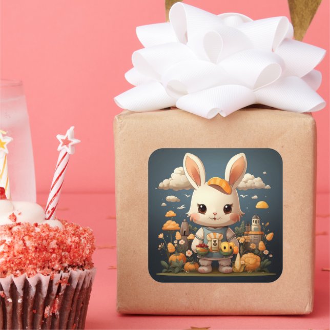 Cute bunny-dekal fyrkantigt klistermärke (Fest)