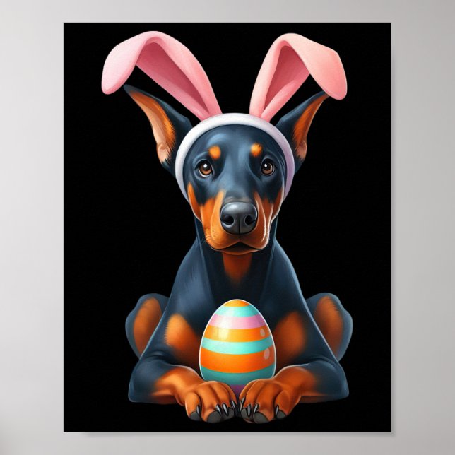 Cute Bunny Doberman Pinscher Hund Påsk Hug Eggs E Poster (Framsidan)