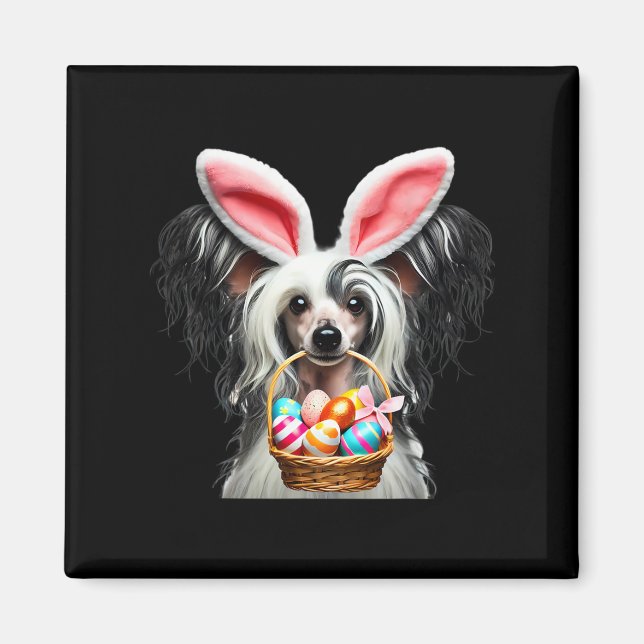 Cute Bunny Ear China Crested Hund Påskägg Hunt Magnet (Framsidan)