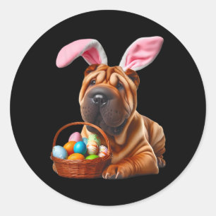 Cute Bunny Ear Chinese Shar-pei Påskägg Hun Runt Klistermärke