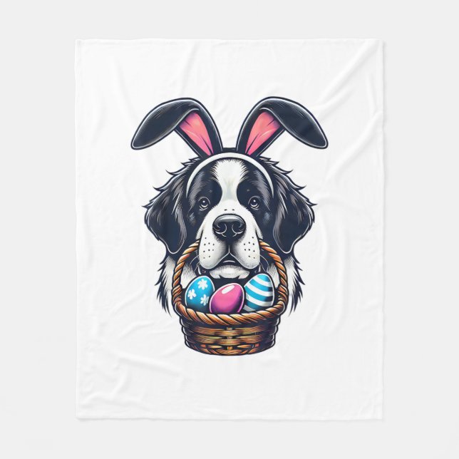 Cute Bunny Ear Saint Bernard Dog Easter Egg Owner  Fleecefilt (Framsidan)