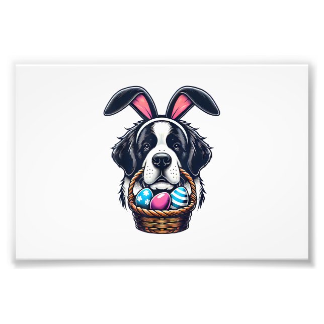 Cute Bunny Ear Saint Bernard Dog Easter Egg Owner  Fototryck (Framsidan)