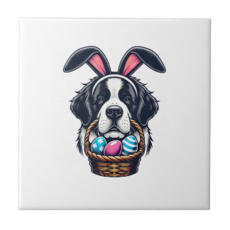 Cute Bunny Ear Saint Bernard Dog Easter Egg Owner  Kakelplatta