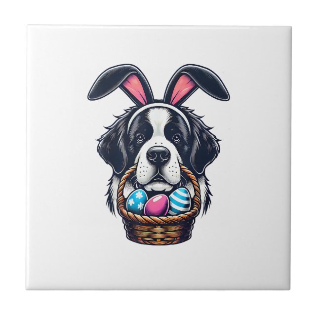 Cute Bunny Ear Saint Bernard Dog Easter Egg Owner  Kakelplatta (Framsidan)