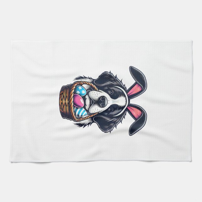 Cute Bunny Ear Saint Bernard Dog Easter Egg Owner  Kökshandduk (Horisontell)