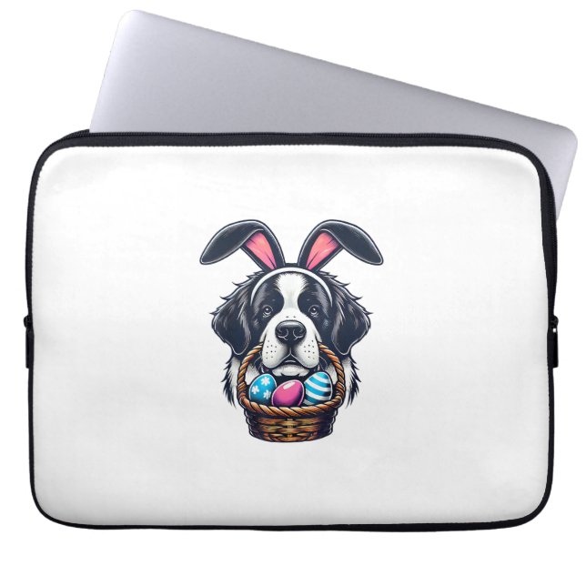 Cute Bunny Ear Saint Bernard Dog Easter Egg Owner  Laptop Fodral (Framsidan)