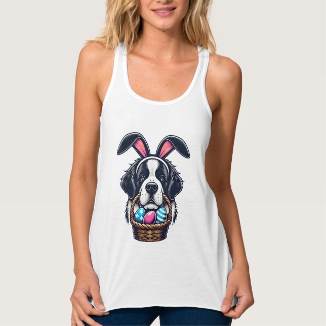 Cute Bunny Ear Saint Bernard Dog Easter Egg Owner  Linne Med Racerback (Framsida)