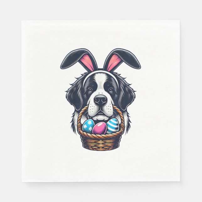 Cute Bunny Ear Saint Bernard Dog Easter Egg Owner  Pappersservett (Framsidan)