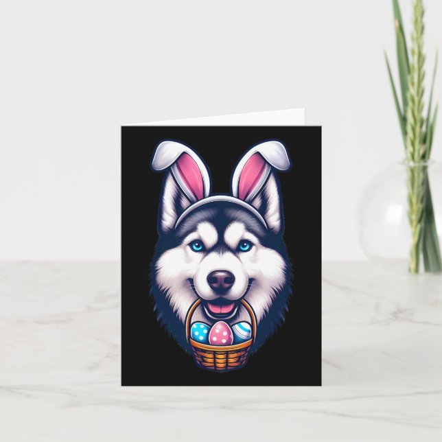 Cute Bunny Ear Siberian husky Hund Påskägg Owne Kort (Framsida)